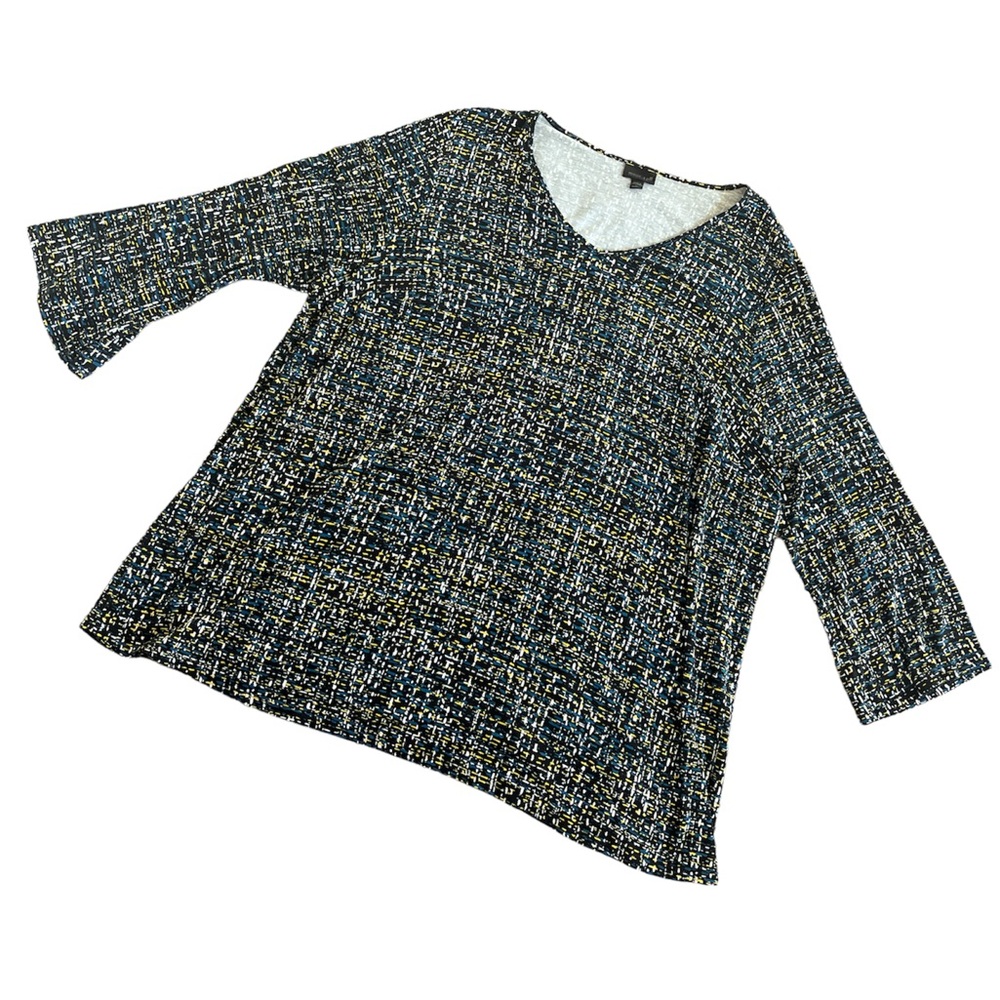 J. JILL WEAREVER COLLECTION PATTERNED SOFT V-NECK TOP, BLUE AND BLACK, SZ: 3X